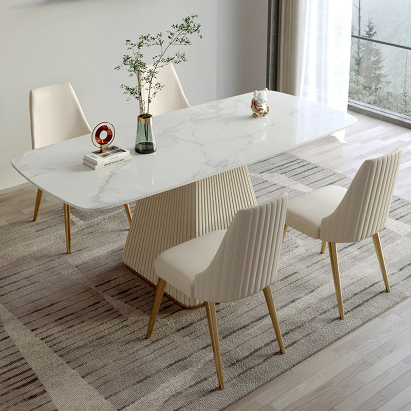 Rectangle Traditional Luxury Dining Table Sintered Stone Table with White Pedestal Base Clearhalo ' dining_table' 'Dining Tables & Seating' 'Dining Tables' 'furn' 'furn_dining_table' 'Furniture' 'furniture_dining_table' 'Kitchen & Dining Furniture' 'kitchen&dining_furn' 'kitchen' 'kitchen_dining_table' 3994521