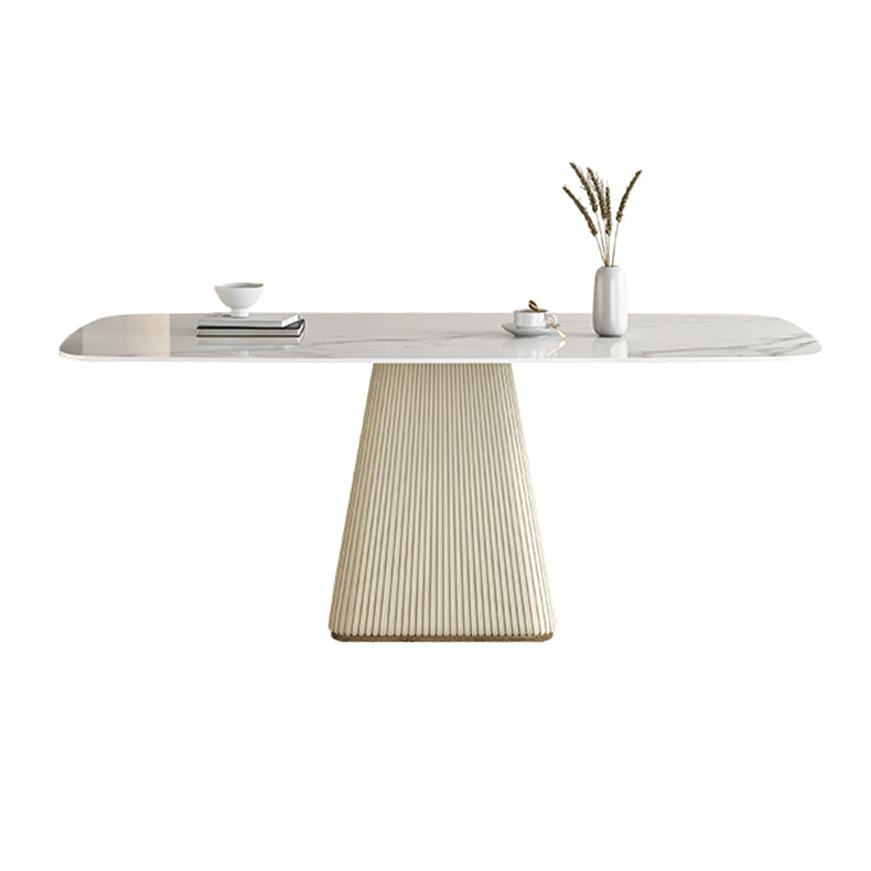 Rectangle Traditional Luxury Dining Table Sintered Stone Table with White Pedestal Base White Without Chairs Clearhalo ' dining_table' 'Dining Tables & Seating' 'Dining Tables' 'furn' 'furn_dining_table' 'Furniture' 'furniture_dining_table' 'Kitchen & Dining Furniture' 'kitchen&dining_furn' 'kitchen' 'kitchen_dining_table' 3994522