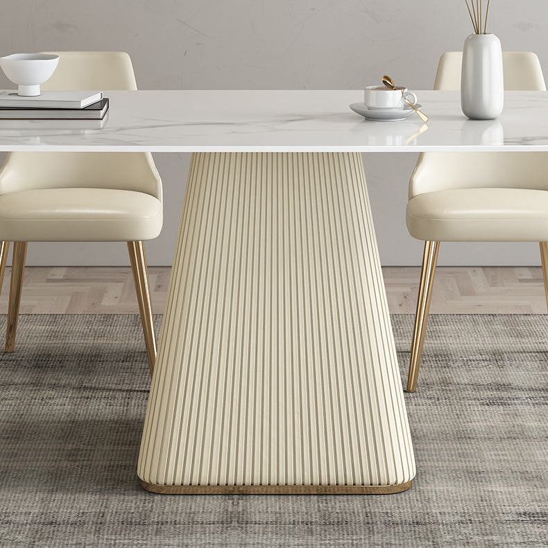 Rectangle Traditional Luxury Dining Table Sintered Stone Table with White Pedestal Base Clearhalo ' dining_table' 'Dining Tables & Seating' 'Dining Tables' 'furn' 'furn_dining_table' 'Furniture' 'furniture_dining_table' 'Kitchen & Dining Furniture' 'kitchen&dining_furn' 'kitchen' 'kitchen_dining_table' 3994525