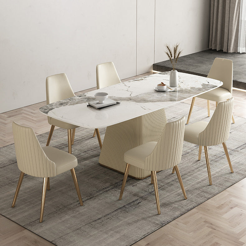 Rectangle Traditional Luxury Dining Table Sintered Stone Table with White Pedestal Base Clearhalo ' dining_table' 'Dining Tables & Seating' 'Dining Tables' 'furn' 'furn_dining_table' 'Furniture' 'furniture_dining_table' 'Kitchen & Dining Furniture' 'kitchen&dining_furn' 'kitchen' 'kitchen_dining_table' 3994527