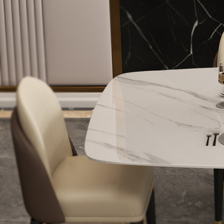 Rectangle Traditional Luxury Dining Table White Sintered Stone Table with Gold Pedestal Base Clearhalo ' dining_table' 'Dining Tables & Seating' 'Dining Tables' 'furn' 'furn_dining_table' 'Furniture' 'furniture_dining_table' 'Kitchen & Dining Furniture' 'kitchen&dining_furn' 'kitchen' 'kitchen_dining_table' 3994538