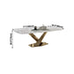 Rectangle Traditional Luxury Dining Table White Sintered Stone Table with Gold Pedestal Base Clearhalo ' dining_table' 'Dining Tables & Seating' 'Dining Tables' 'furn' 'furn_dining_table' 'Furniture' 'furniture_dining_table' 'Kitchen & Dining Furniture' 'kitchen&dining_furn' 'kitchen' 'kitchen_dining_table' 3994542