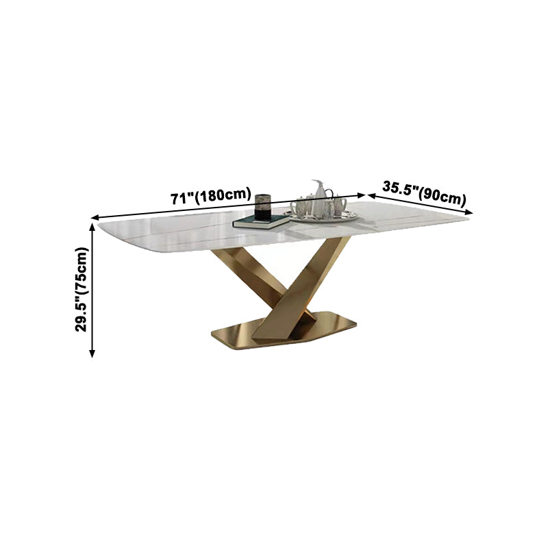 Rectangle Traditional Luxury Dining Table White Sintered Stone Table with Gold Pedestal Base Clearhalo ' dining_table' 'Dining Tables & Seating' 'Dining Tables' 'furn' 'furn_dining_table' 'Furniture' 'furniture_dining_table' 'Kitchen & Dining Furniture' 'kitchen&dining_furn' 'kitchen' 'kitchen_dining_table' 3994542