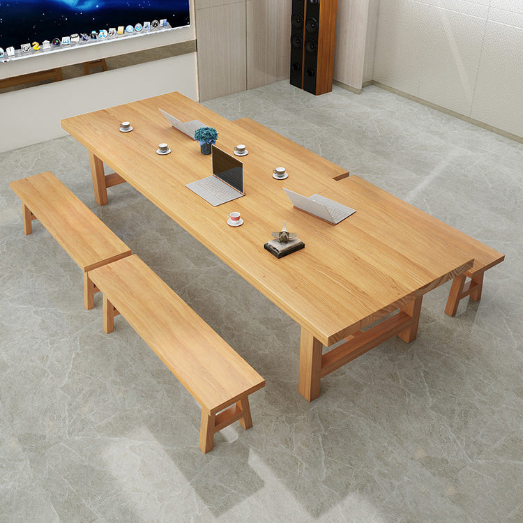 Rectangle Industrial Dining Room Table Pine Solid Wood Table with Double Pedestal Clearhalo ' dining_table' 'Dining Tables & Seating' 'Dining Tables' 'furn' 'furn_dining_table' 'Furniture' 'furniture_dining_table' 'Kitchen & Dining Furniture' 'kitchen&dining_furn' 'kitchen' 'kitchen_dining_table' 3994563