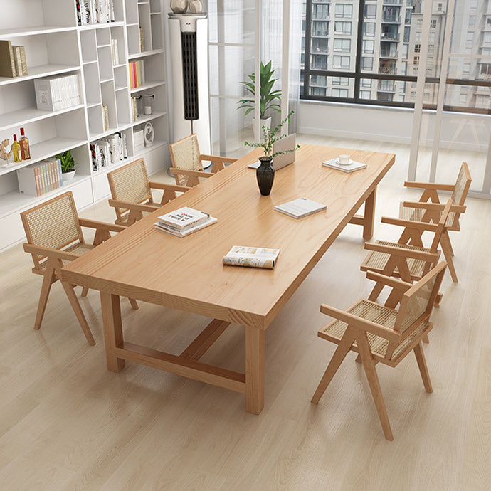 Rectangle Industrial Dining Room Table Pine Solid Wood Table with Trestle Base Clearhalo ' dining_table' 'Dining Tables & Seating' 'Dining Tables' 'furn' 'furn_dining_table' 'Furniture' 'furniture_dining_table' 'Kitchen & Dining Furniture' 'kitchen&dining_furn' 'kitchen' 'kitchen_dining_table' 3994584