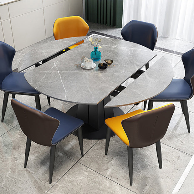 Simplicity Round Dining Table Marble Table with Black Pedestal Base Gray Without Chairs Clearhalo ' dining_table' 'Dining Tables & Seating' 'Dining Tables' 'furn' 'furn_dining_table' 'Furniture' 'furniture_dining_table' 'Kitchen & Dining Furniture' 'kitchen&dining_furn' 'kitchen' 'kitchen_dining_table' 3994615