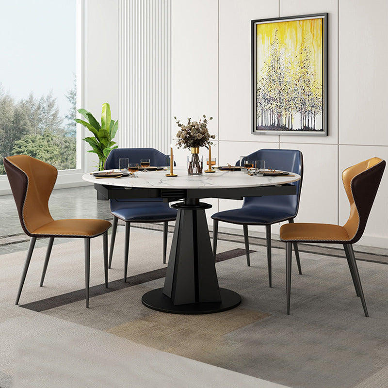 Simplicity Round Dining Table Marble Table with Black Pedestal Base Clearhalo ' dining_table' 'Dining Tables & Seating' 'Dining Tables' 'furn' 'furn_dining_table' 'Furniture' 'furniture_dining_table' 'Kitchen & Dining Furniture' 'kitchen&dining_furn' 'kitchen' 'kitchen_dining_table' 3994616