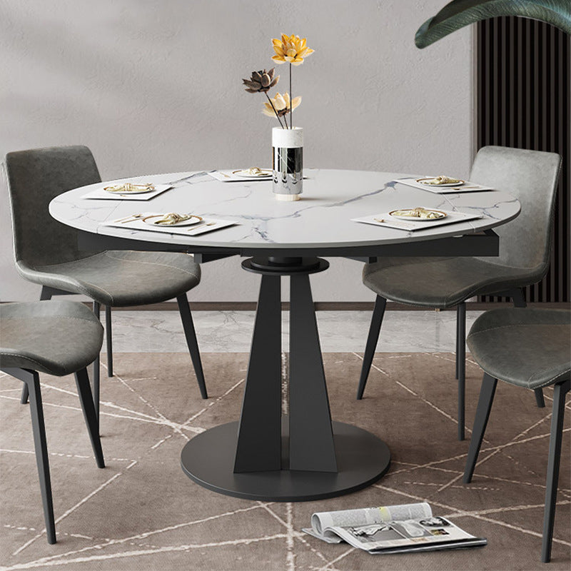Simplicity Round Dining Table Marble Table with Black Pedestal Base Clearhalo ' dining_table' 'Dining Tables & Seating' 'Dining Tables' 'furn' 'furn_dining_table' 'Furniture' 'furniture_dining_table' 'Kitchen & Dining Furniture' 'kitchen&dining_furn' 'kitchen' 'kitchen_dining_table' 3994617