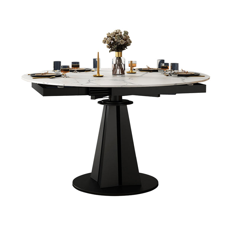 Simplicity Round Dining Table Marble Table with Black Pedestal Base White Without Chairs Clearhalo ' dining_table' 'Dining Tables & Seating' 'Dining Tables' 'furn' 'furn_dining_table' 'Furniture' 'furniture_dining_table' 'Kitchen & Dining Furniture' 'kitchen&dining_furn' 'kitchen' 'kitchen_dining_table' 3994619