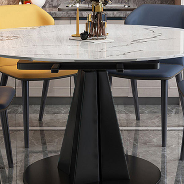 Simplicity Round Dining Table Marble Table with Black Pedestal Base Clearhalo ' dining_table' 'Dining Tables & Seating' 'Dining Tables' 'furn' 'furn_dining_table' 'Furniture' 'furniture_dining_table' 'Kitchen & Dining Furniture' 'kitchen&dining_furn' 'kitchen' 'kitchen_dining_table' 3994620