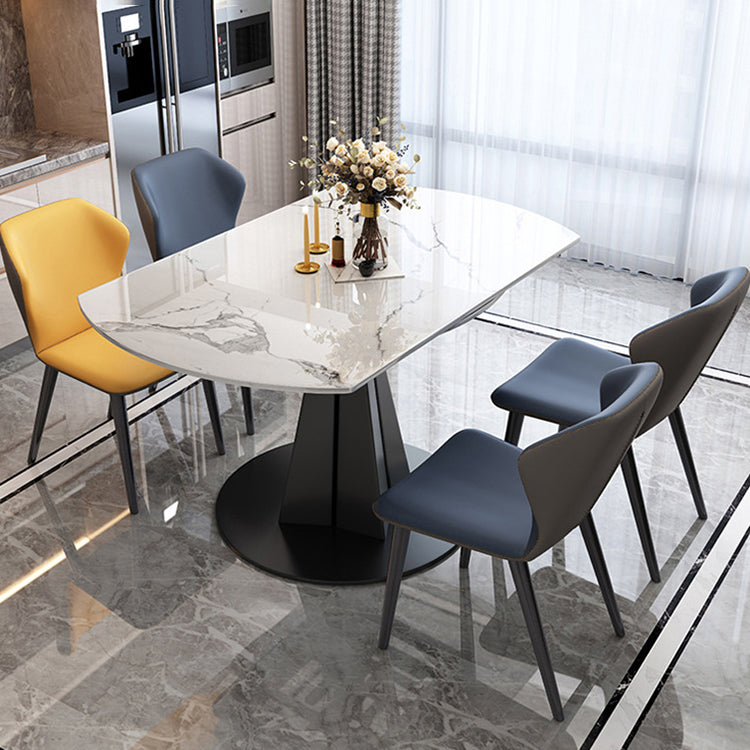 Simplicity Round Dining Table Marble Table with Black Pedestal Base Clearhalo ' dining_table' 'Dining Tables & Seating' 'Dining Tables' 'furn' 'furn_dining_table' 'Furniture' 'furniture_dining_table' 'Kitchen & Dining Furniture' 'kitchen&dining_furn' 'kitchen' 'kitchen_dining_table' 3994624