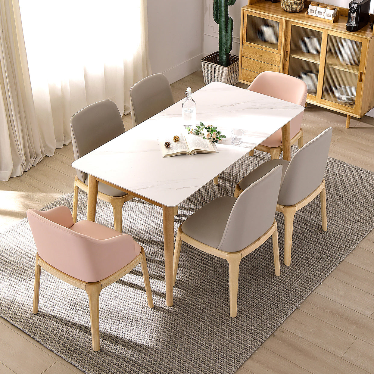 Simplicity Rectangle Dining Table White Sintered Stone Table with 4 Oak Solid Wood Legs Clearhalo ' dining_table' 'Dining Tables & Seating' 'Dining Tables' 'furn' 'furn_dining_table' 'Furniture' 'furniture_dining_table' 'Kitchen & Dining Furniture' 'kitchen&dining_furn' 'kitchen' 'kitchen_dining_table' 3994660