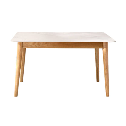 Simplicity Rectangle Dining Table White Sintered Stone Table with 4 Oak Solid Wood Legs Without Chairs Clearhalo ' dining_table' 'Dining Tables & Seating' 'Dining Tables' 'furn' 'furn_dining_table' 'Furniture' 'furniture_dining_table' 'Kitchen & Dining Furniture' 'kitchen&dining_furn' 'kitchen' 'kitchen_dining_table' 3994663