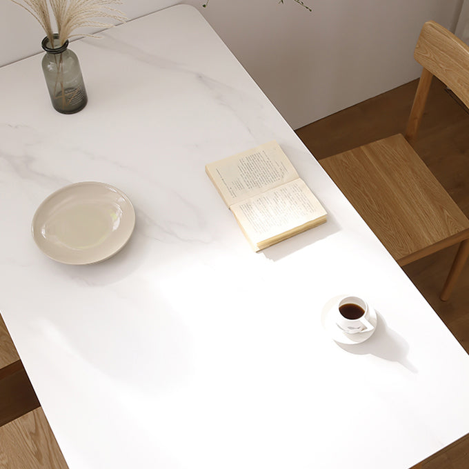 Simplicity Rectangle Dining Table White Sintered Stone Table with 4 Oak Solid Wood Legs Clearhalo ' dining_table' 'Dining Tables & Seating' 'Dining Tables' 'furn' 'furn_dining_table' 'Furniture' 'furniture_dining_table' 'Kitchen & Dining Furniture' 'kitchen&dining_furn' 'kitchen' 'kitchen_dining_table' 3994664
