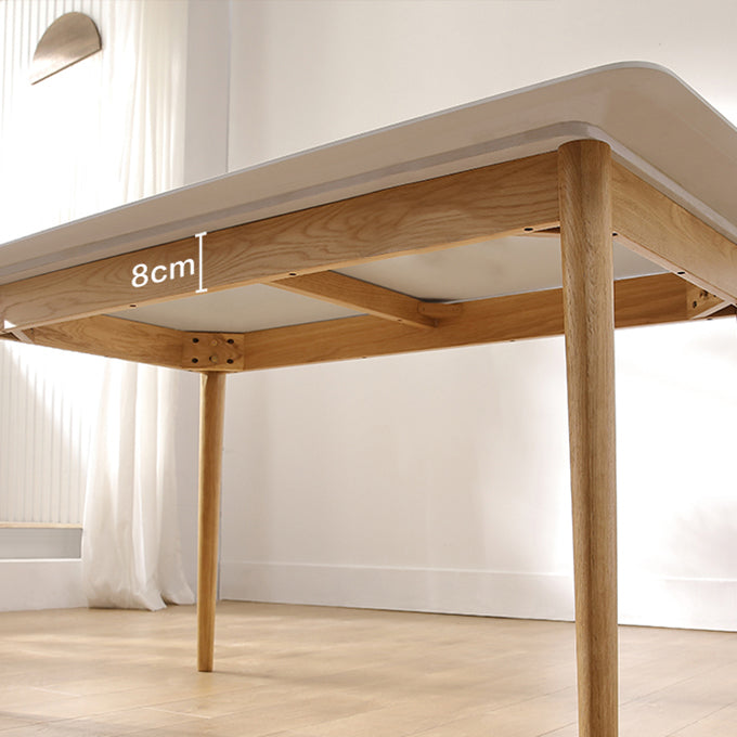 Simplicity Rectangle Dining Table White Sintered Stone Table with 4 Oak Solid Wood Legs Clearhalo ' dining_table' 'Dining Tables & Seating' 'Dining Tables' 'furn' 'furn_dining_table' 'Furniture' 'furniture_dining_table' 'Kitchen & Dining Furniture' 'kitchen&dining_furn' 'kitchen' 'kitchen_dining_table' 3994666