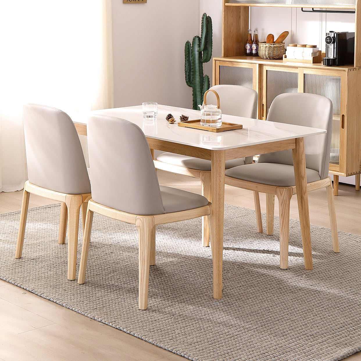 Simplicity Rectangle Dining Table White Sintered Stone Table with 4 Oak Solid Wood Legs Clearhalo ' dining_table' 'Dining Tables & Seating' 'Dining Tables' 'furn' 'furn_dining_table' 'Furniture' 'furniture_dining_table' 'Kitchen & Dining Furniture' 'kitchen&dining_furn' 'kitchen' 'kitchen_dining_table' 3994668