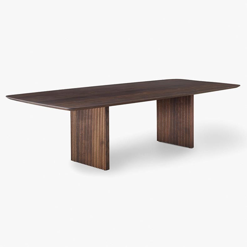 Glam Solid Kitchen Dining Table Rectangle Shape Standard Dining Table with Double Pedestal Bases Brown Without Chairs Clearhalo ' dining_table' 'Dining Tables & Seating' 'Dining Tables' 'furn' 'furn_dining_table' 'Furniture' 'furniture_dining_table' 'Kitchen & Dining Furniture' 'kitchen&dining_furn' 'kitchen' 'kitchen_dining_table' 3994706