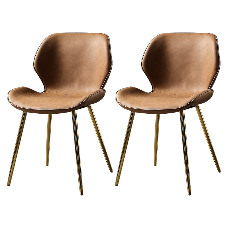 PU Leather Scandinavian Side Chair Wingback Matte Finish Dining Chair(Set of 4) Brown 2 Piece Set Brass Gold Clearhalo ' kitchen&dining_furn' 'Dining Chairs' 'Dining Tables & Seating' 'dining_chair' 'furn' 'furn_dining_chair' 'Furniture' 'furniture_dining_chair' 'Kitchen & Dining Furniture' 'kitchen' 3997352
