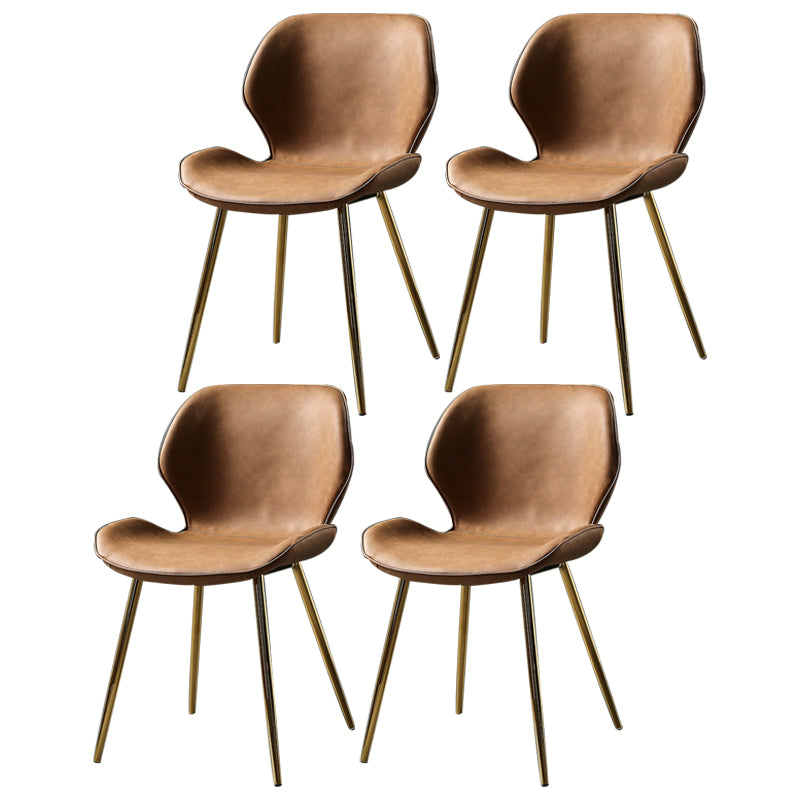 PU Leather Scandinavian Side Chair Wingback Matte Finish Dining Chair(Set of 4) Brown 4 Piece Set Brass Gold Clearhalo ' kitchen&dining_furn' 'Dining Chairs' 'Dining Tables & Seating' 'dining_chair' 'furn' 'furn_dining_chair' 'Furniture' 'furniture_dining_chair' 'Kitchen & Dining Furniture' 'kitchen' 3997353