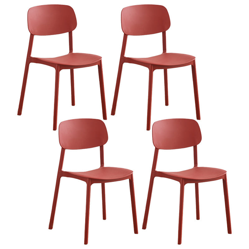 Modern Style Plastic Dining Chairs Open Back Dining Stackable Chair for Kitchen (Set of 4) Burgundy Clearhalo ' kitchen&dining_furn' 'Dining Chairs' 'Dining Tables & Seating' 'dining_chair' 'furn' 'furn_dining_chair' 'Furniture' 'furniture_dining_chair' 'Kitchen & Dining Furniture' 'kitchen' 3997547