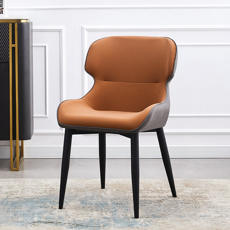 Contemporary Style Kitchen Metal Dining Chairs Dining Wingback Arm Side Chairs Khaki 1 Piece Clearhalo ' kitchen&dining_furn' 'Dining Chairs' 'Dining Tables & Seating' 'dining_chair' 'furn' 'furn_dining_chair' 'Furniture' 'furniture_dining_chair' 'Kitchen & Dining Furniture' 'kitchen' 3997584