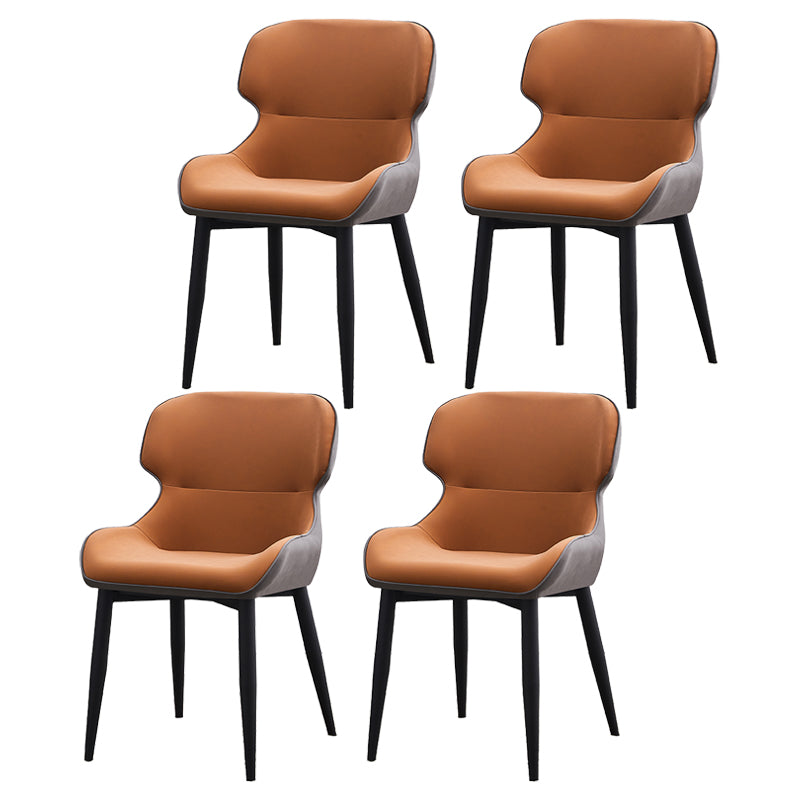 Contemporary Style Kitchen Metal Dining Chairs Dining Wingback Arm Side Chairs Khaki 4 Piece Set Clearhalo ' kitchen&dining_furn' 'Dining Chairs' 'Dining Tables & Seating' 'dining_chair' 'furn' 'furn_dining_chair' 'Furniture' 'furniture_dining_chair' 'Kitchen & Dining Furniture' 'kitchen' 3997586