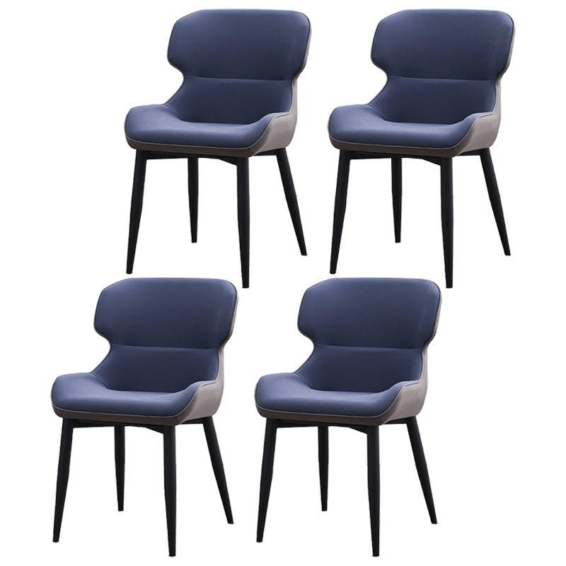 Contemporary Style Kitchen Metal Dining Chairs Dining Wingback Arm Side Chairs Dark Blue 4 Piece Set Clearhalo ' kitchen&dining_furn' 'Dining Chairs' 'Dining Tables & Seating' 'dining_chair' 'furn' 'furn_dining_chair' 'Furniture' 'furniture_dining_chair' 'Kitchen & Dining Furniture' 'kitchen' 3997595