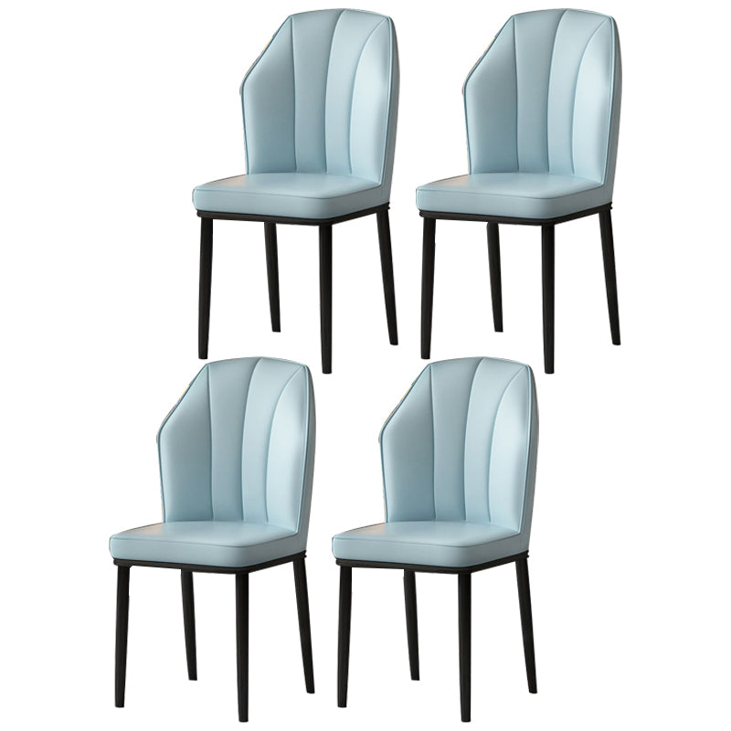 Scandinavian Home Side Chair Wingback Metal Upholstered Dining Room Chair (Set of 4) Light Blue Black Clearhalo ' kitchen&dining_furn' 'Dining Chairs' 'Dining Tables & Seating' 'dining_chair' 'furn' 'furn_dining_chair' 'Furniture' 'furniture_dining_chair' 'Kitchen & Dining Furniture' 'kitchen' 3997645