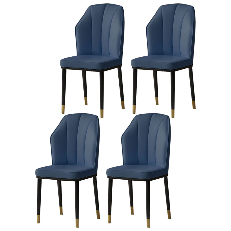 Scandinavian Home Side Chair Wingback Metal Upholstered Dining Room Chair (Set of 4) Dark Blue Brass Gold Clearhalo ' kitchen&dining_furn' 'Dining Chairs' 'Dining Tables & Seating' 'dining_chair' 'furn' 'furn_dining_chair' 'Furniture' 'furniture_dining_chair' 'Kitchen & Dining Furniture' 'kitchen' 3997655