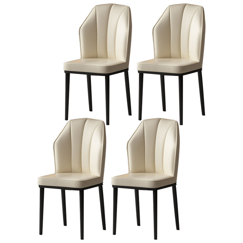 Scandinavian Home Side Chair Wingback Metal Upholstered Dining Room Chair (Set of 4) Off-White Black Clearhalo ' kitchen&dining_furn' 'Dining Chairs' 'Dining Tables & Seating' 'dining_chair' 'furn' 'furn_dining_chair' 'Furniture' 'furniture_dining_chair' 'Kitchen & Dining Furniture' 'kitchen' 3997657