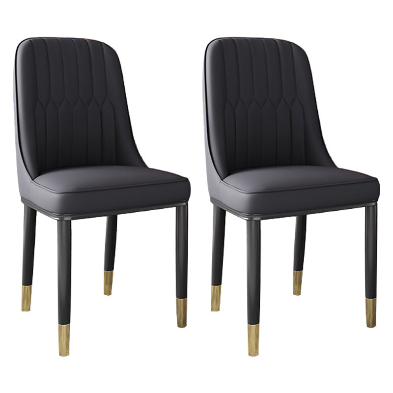 Scandinavian Home Side Chair Solid Back Metal Upholstered Dining Room Chair (Set of 2) Black Clearhalo ' kitchen&dining_furn' 'Dining Chairs' 'Dining Tables & Seating' 'dining_chair' 'furn' 'furn_dining_chair' 'Furniture' 'furniture_dining_chair' 'Kitchen & Dining Furniture' 'kitchen' 3997661