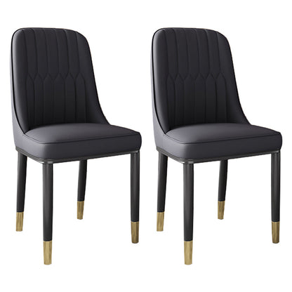 Scandinavian Home Side Chair Solid Back Metal Upholstered Dining Room Chair (Set of 2) Black Clearhalo ' kitchen&dining_furn' 'Dining Chairs' 'Dining Tables & Seating' 'dining_chair' 'furn' 'furn_dining_chair' 'Furniture' 'furniture_dining_chair' 'Kitchen & Dining Furniture' 'kitchen' 3997661