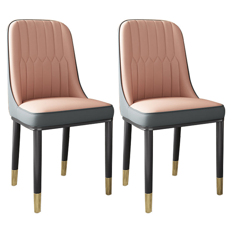 Scandinavian Home Side Chair Solid Back Metal Upholstered Dining Room Chair (Set of 2) Pink Clearhalo ' kitchen&dining_furn' 'Dining Chairs' 'Dining Tables & Seating' 'dining_chair' 'furn' 'furn_dining_chair' 'Furniture' 'furniture_dining_chair' 'Kitchen & Dining Furniture' 'kitchen' 3997664