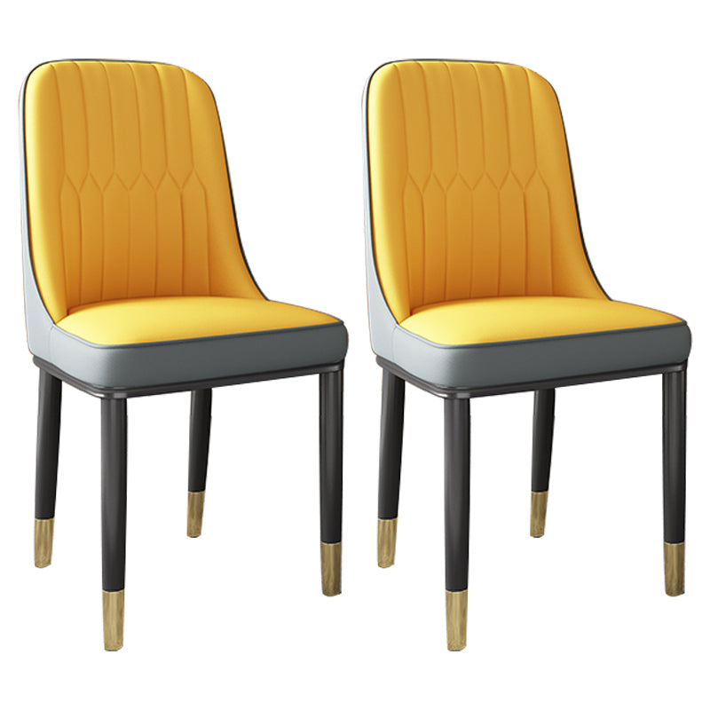 Scandinavian Home Side Chair Solid Back Metal Upholstered Dining Room Chair (Set of 2) Yellow-Gray Clearhalo ' kitchen&dining_furn' 'Dining Chairs' 'Dining Tables & Seating' 'dining_chair' 'furn' 'furn_dining_chair' 'Furniture' 'furniture_dining_chair' 'Kitchen & Dining Furniture' 'kitchen' 3997671