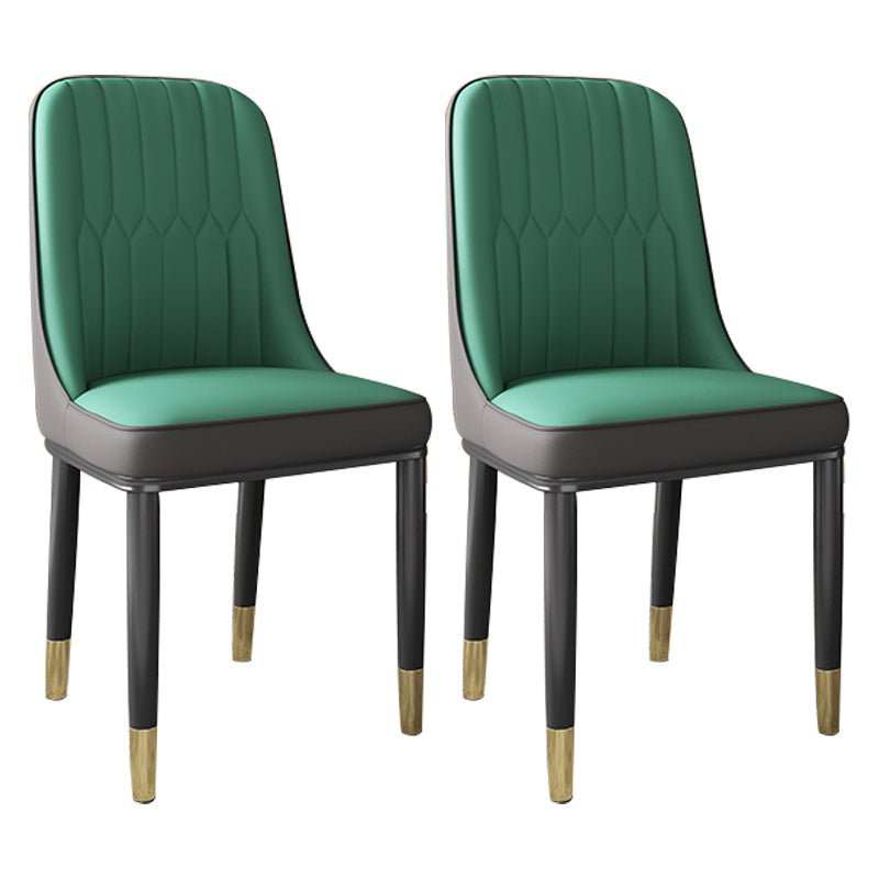 Scandinavian Home Side Chair Solid Back Metal Upholstered Dining Room Chair (Set of 2) Green-Coffee Clearhalo ' kitchen&dining_furn' 'Dining Chairs' 'Dining Tables & Seating' 'dining_chair' 'furn' 'furn_dining_chair' 'Furniture' 'furniture_dining_chair' 'Kitchen & Dining Furniture' 'kitchen' 3997676