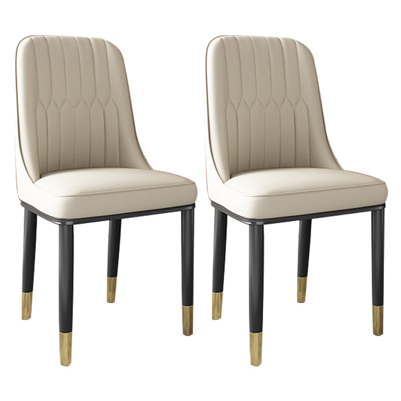 Scandinavian Home Side Chair Solid Back Metal Upholstered Dining Room Chair (Set of 2) Off-White Clearhalo ' kitchen&dining_furn' 'Dining Chairs' 'Dining Tables & Seating' 'dining_chair' 'furn' 'furn_dining_chair' 'Furniture' 'furniture_dining_chair' 'Kitchen & Dining Furniture' 'kitchen' 3997678