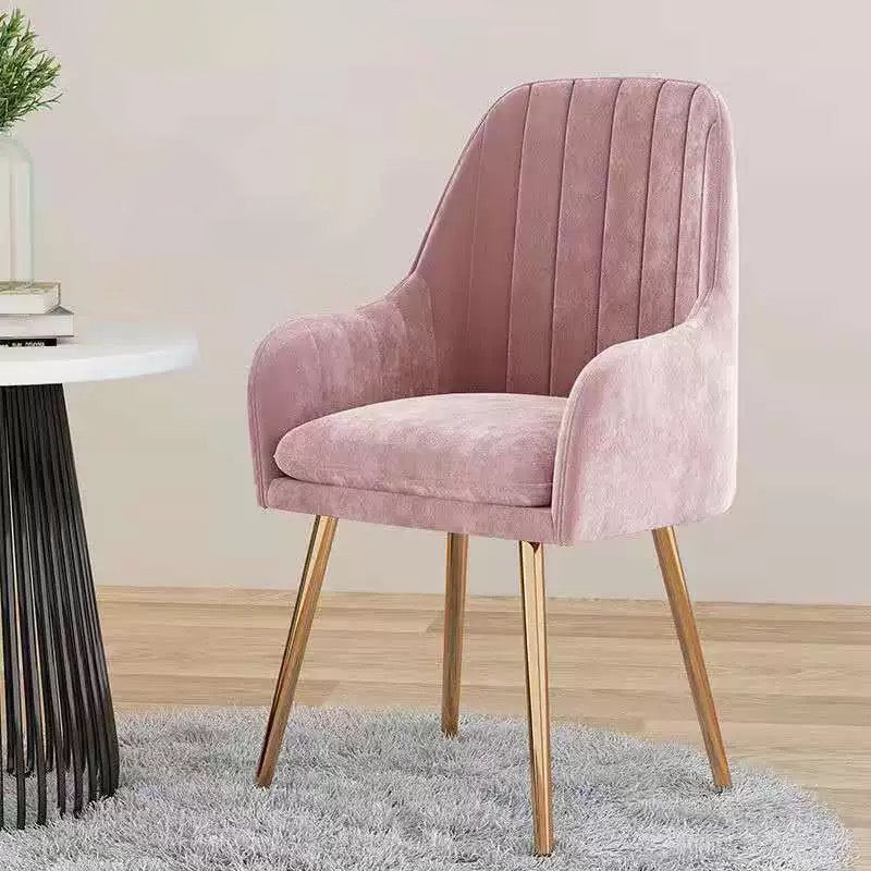 Scandinavian Style Upholstered Arm Chair Solid Back Dining Single Chair for Home Pink Brass Gold Clearhalo ' kitchen&dining_furn' 'Dining Chairs' 'Dining Tables & Seating' 'dining_chair' 'furn' 'furn_dining_chair' 'Furniture' 'furniture_dining_chair' 'Kitchen & Dining Furniture' 'kitchen' 3997869