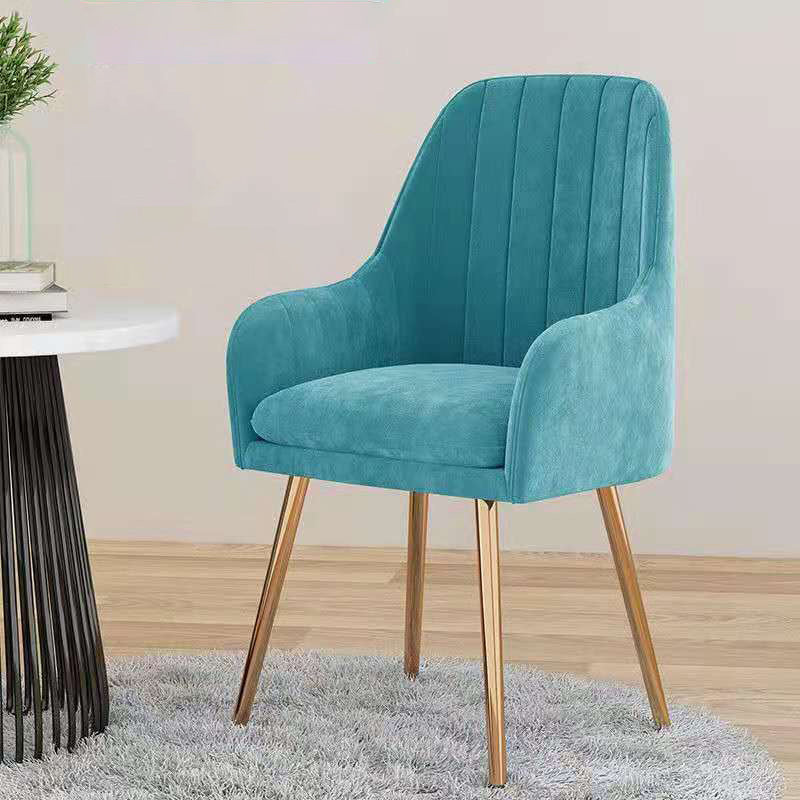 Scandinavian Style Upholstered Arm Chair Solid Back Dining Single Chair for Home Blue Brass Gold Clearhalo ' kitchen&dining_furn' 'Dining Chairs' 'Dining Tables & Seating' 'dining_chair' 'furn' 'furn_dining_chair' 'Furniture' 'furniture_dining_chair' 'Kitchen & Dining Furniture' 'kitchen' 3997874