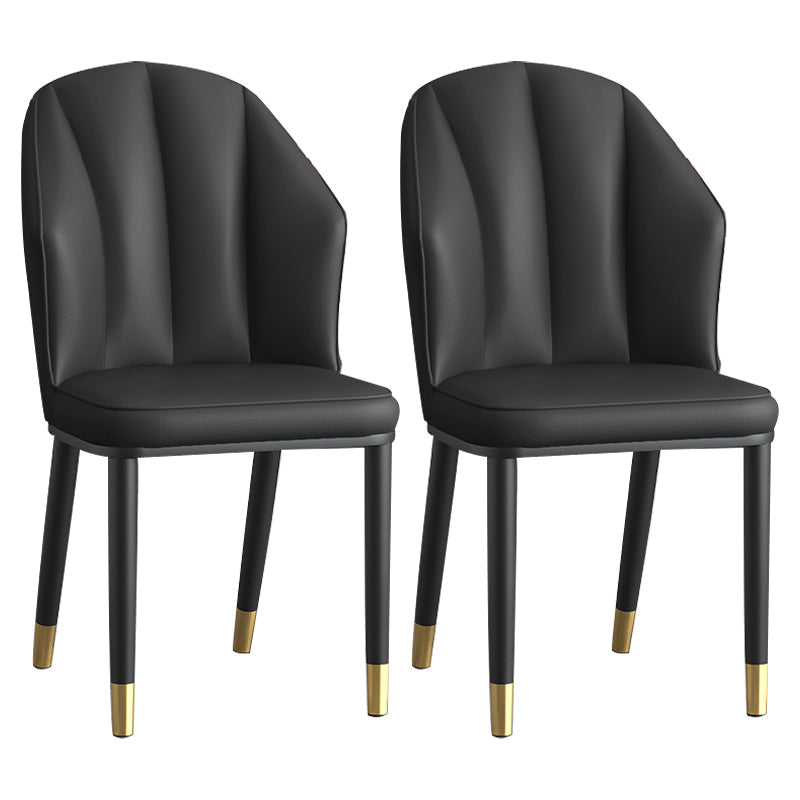 Glam Metal Dining Room Chairs Armless Upholstered Side Leather Chairs for Restaurant Black 2 Piece Set Brass Gold Clearhalo ' kitchen&dining_furn' 'Dining Chairs' 'Dining Tables & Seating' 'dining_chair' 'furn' 'furn_dining_chair' 'Furniture' 'furniture_dining_chair' 'Kitchen & Dining Furniture' 'kitchen' 3998097