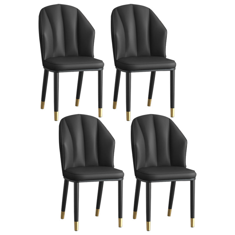 Glam Metal Dining Room Chairs Armless Upholstered Side Leather Chairs for Restaurant Black 4 Piece Set Brass Gold Clearhalo ' kitchen&dining_furn' 'Dining Chairs' 'Dining Tables & Seating' 'dining_chair' 'furn' 'furn_dining_chair' 'Furniture' 'furniture_dining_chair' 'Kitchen & Dining Furniture' 'kitchen' 3998099
