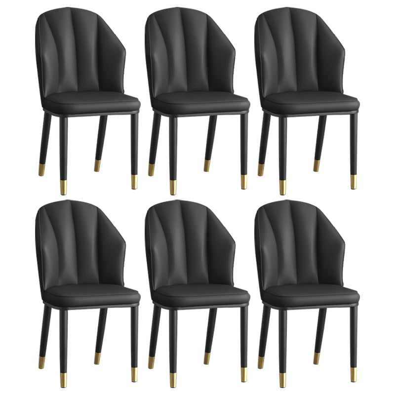 Glam Metal Dining Room Chairs Armless Upholstered Side Leather Chairs for Restaurant Black 6 Piece Set Brass Gold Clearhalo ' kitchen&dining_furn' 'Dining Chairs' 'Dining Tables & Seating' 'dining_chair' 'furn' 'furn_dining_chair' 'Furniture' 'furniture_dining_chair' 'Kitchen & Dining Furniture' 'kitchen' 3998101