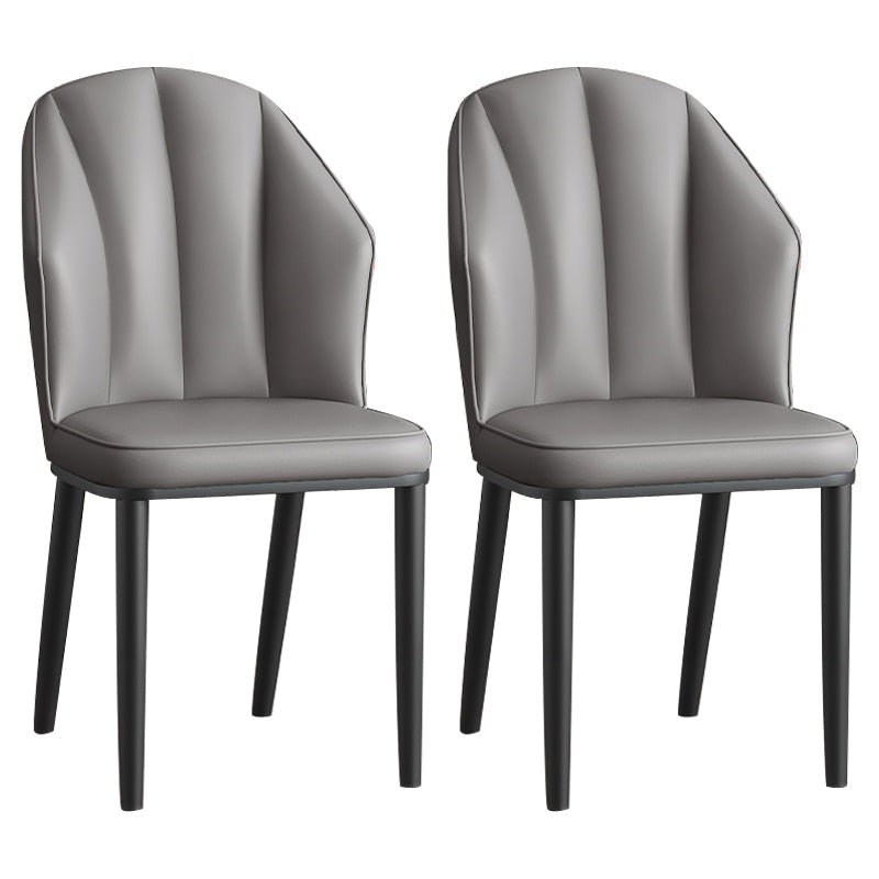 Glam Metal Dining Room Chairs Armless Upholstered Side Leather Chairs for Restaurant Dark Gray 2 Piece Set Black Clearhalo ' kitchen&dining_furn' 'Dining Chairs' 'Dining Tables & Seating' 'dining_chair' 'furn' 'furn_dining_chair' 'Furniture' 'furniture_dining_chair' 'Kitchen & Dining Furniture' 'kitchen' 3998103