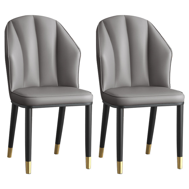 Glam Metal Dining Room Chairs Armless Upholstered Side Leather Chairs for Restaurant Dark Gray 2 Piece Set Brass Gold Clearhalo ' kitchen&dining_furn' 'Dining Chairs' 'Dining Tables & Seating' 'dining_chair' 'furn' 'furn_dining_chair' 'Furniture' 'furniture_dining_chair' 'Kitchen & Dining Furniture' 'kitchen' 3998108