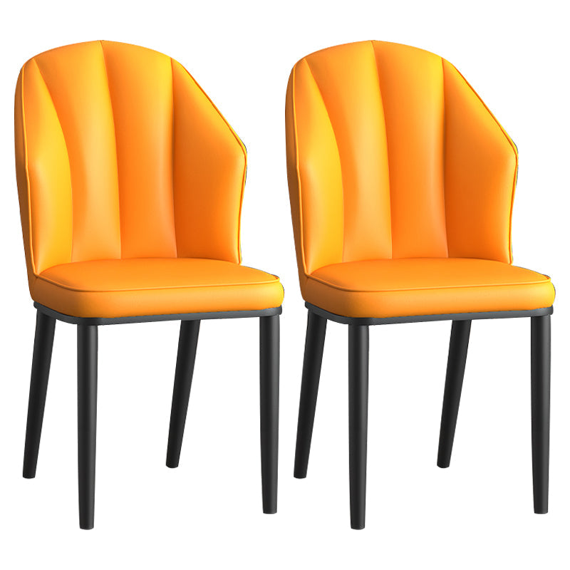 Glam Metal Dining Room Chairs Armless Upholstered Side Leather Chairs for Restaurant Yellow 2 Piece Set Black Clearhalo ' kitchen&dining_furn' 'Dining Chairs' 'Dining Tables & Seating' 'dining_chair' 'furn' 'furn_dining_chair' 'Furniture' 'furniture_dining_chair' 'Kitchen & Dining Furniture' 'kitchen' 3998117