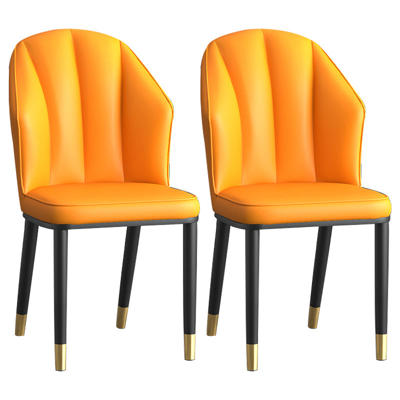 Glam Metal Dining Room Chairs Armless Upholstered Side Leather Chairs for Restaurant Yellow 2 Piece Set Brass Gold Clearhalo ' kitchen&dining_furn' 'Dining Chairs' 'Dining Tables & Seating' 'dining_chair' 'furn' 'furn_dining_chair' 'Furniture' 'furniture_dining_chair' 'Kitchen & Dining Furniture' 'kitchen' 3998120