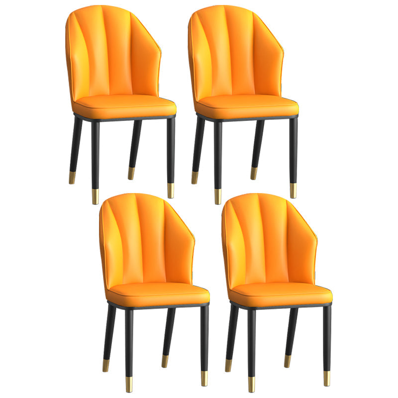 Glam Metal Dining Room Chairs Armless Upholstered Side Leather Chairs for Restaurant Yellow 4 Piece Set Brass Gold Clearhalo ' kitchen&dining_furn' 'Dining Chairs' 'Dining Tables & Seating' 'dining_chair' 'furn' 'furn_dining_chair' 'Furniture' 'furniture_dining_chair' 'Kitchen & Dining Furniture' 'kitchen' 3998121