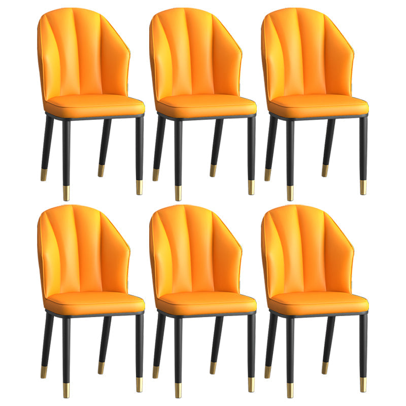 Glam Metal Dining Room Chairs Armless Upholstered Side Leather Chairs for Restaurant Yellow 6 Piece Set Brass Gold Clearhalo ' kitchen&dining_furn' 'Dining Chairs' 'Dining Tables & Seating' 'dining_chair' 'furn' 'furn_dining_chair' 'Furniture' 'furniture_dining_chair' 'Kitchen & Dining Furniture' 'kitchen' 3998122