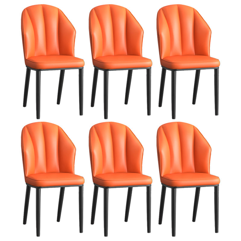 Glam Metal Dining Room Chairs Armless Upholstered Side Leather Chairs for Restaurant Orange 6 Piece Set Black Clearhalo ' kitchen&dining_furn' 'Dining Chairs' 'Dining Tables & Seating' 'dining_chair' 'furn' 'furn_dining_chair' 'Furniture' 'furniture_dining_chair' 'Kitchen & Dining Furniture' 'kitchen' 3998125