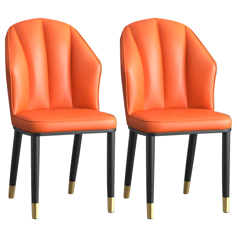 Glam Metal Dining Room Chairs Armless Upholstered Side Leather Chairs for Restaurant Orange 2 Piece Set Brass Gold Clearhalo ' kitchen&dining_furn' 'Dining Chairs' 'Dining Tables & Seating' 'dining_chair' 'furn' 'furn_dining_chair' 'Furniture' 'furniture_dining_chair' 'Kitchen & Dining Furniture' 'kitchen' 3998126