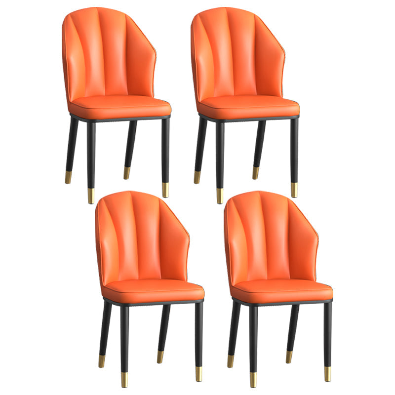 Glam Metal Dining Room Chairs Armless Upholstered Side Leather Chairs for Restaurant Orange 4 Piece Set Brass Gold Clearhalo ' kitchen&dining_furn' 'Dining Chairs' 'Dining Tables & Seating' 'dining_chair' 'furn' 'furn_dining_chair' 'Furniture' 'furniture_dining_chair' 'Kitchen & Dining Furniture' 'kitchen' 3998127